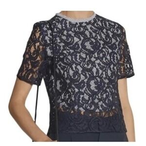 Carven Blue‎ Lace Top Size FR 38 US S Boho Party Cocktail Blouse whimsigoth